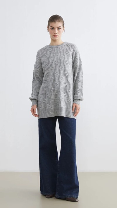 Crew Neck Self-patterned Women's Knitwear Sweater