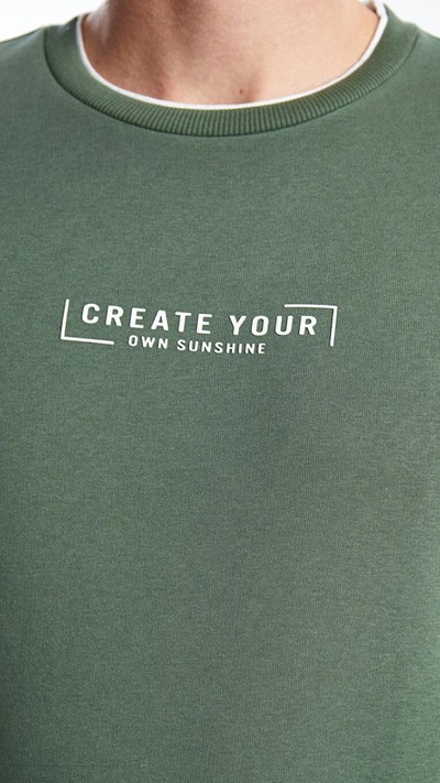 Crew Neck Printed Men's Thick Sweatshirt