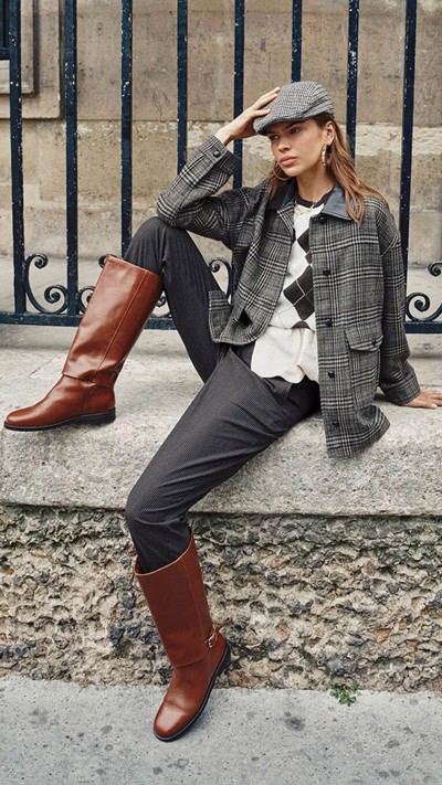 Collared Neck Plaid Oversize Women's Cachet Jacket